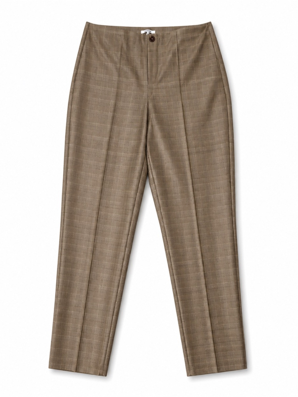 Ganni 1760 Merkel brown glen plaid skinny fit wool silk trousers sz 38